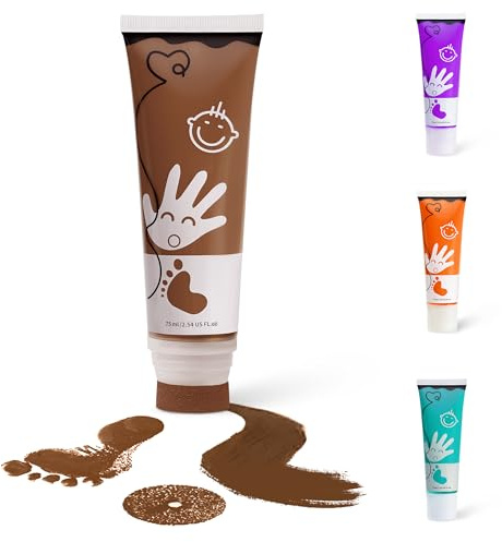 Sortnic Baby Hand and Footprint Paint with Sponge Head, 2.54 fl oz, Non-Toxic & Acid-Free, Washable Baby Safe Paint for Newborn Keepsakes, Dog Nose & Paw Prints, Ideal New Mom Gift - Brown