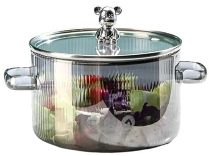 JHSDHYD Scotch Etanche Eau Chaudière à Soupe en Verre, poêle de Cuisson avec Couvercle, Casserole en Verre résistante à la Chaleur, amphore et Nouilles, Casserole de Cuisine(Light Grey)