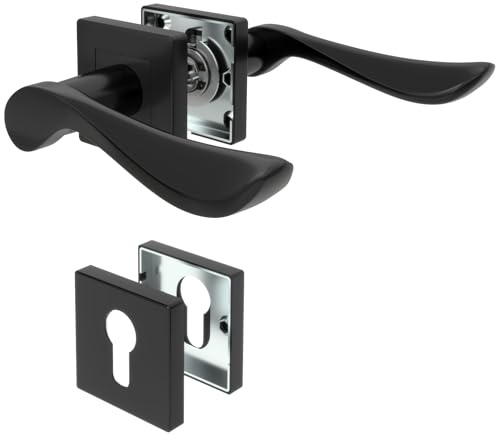 DIYGEEK Türgriffe Innentüren Schwarz, CUBE Türklinke Pulverbeschichtet für Drückergarnitur Zimmertür, Türbeschlag, Türgriff-Set Edelstahl PZ-Profilzylinder