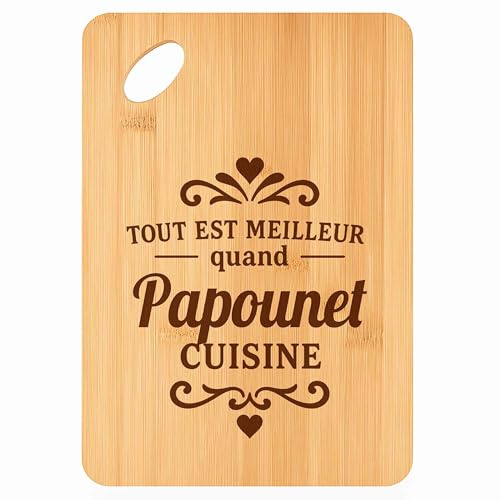 Planche à découper Meilleur quand Papounet Cuisine - Plateau Apéro en Bambou Cadeau Gravé pour Homme Fête des Pères Cuisine Barbecue