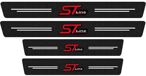 MINGCHUO ST Line Lot de 4 films de protection de peinture pour seuil de portière de voiture en fibre de carbone pour Ford Focus Escape Ecosport Kuga F150 Rouge ST-Line