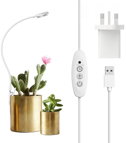 SANSI Clip On Grow Light for Plants 4.5W Full Spectrum, UK Plug, 1-Pack | Indoor LED Grow Lamp, 3/6/12 H Timer, 4 Dimmable Levels