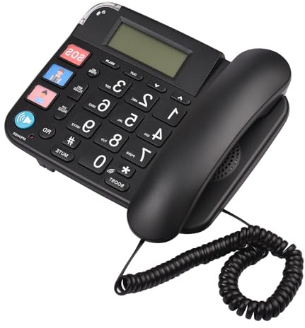 Walmeck Corded Phone Big Button Desk Landline Phone Telephone Hands-Free Redial Flash Speed Dial Volume Control Elderly Seniors Home Business Hotel UK Line Black Portable (Black)