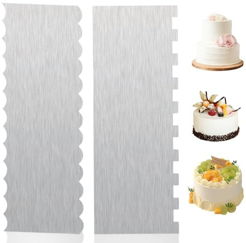 Lotnery 2 Pcs Cake Scraper, 9 Inch Double Sided Cake Smoother, Cake Scraper Buttercream Smoother, Stainless Steel Cakes Scraper Pastry Scraper Tool for Decorating Cream, Mousse, and Gummy-Cakes