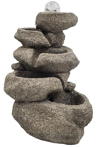 Dehner Zimmerbrunnen Olina, Indoor-Brunnen, mit LED-Beleuchtung, ca 16,5x34x22 cm, Polyresin, grau