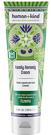 Human+Kind Family Remedy Cream - 8-in-1 Miracle Formula - For Irritated, Itchy, Dry, Cracked Skin, Stretch Marks, Scars, Razor Burn, Eczema, and Brittle Nails - Natural, Vegan Skin Care - 3.3 fl oz