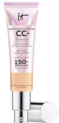 IT Cosmetics CC+ Cream Illumination (Medium) - Radiant Full Coverage Foundation With SPF 50+, Color Corrector & Hydrating Anti-Aging Serum, Hydrolyzed Collagen + Peptides - 1.08 fl oz