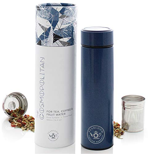 Teabloom Becher für alle Getränke - 480 ml/Isolierflasche aus gebürstetem Metall - Teeflasche - Reiseflasche - Für kaltes Gebräu - 2-Wege-Zubereiter - In 5 Farben erhältlich