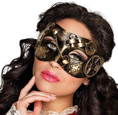 NET TOYS Steampunk-Maske mit Zahnrädern | Gold-Schwarz | Außergewöhnliches Unisex-Accessoire Augenmaske Cyberpunk | Perfekt geeignet für Mottoparty & Kostümfest