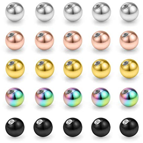 Briana Williams 25er Piercing Kugel 5mm Chirurgenstahl Ersatzkugel 1,6mm Gewinde Schraubkugel Set Silber Schwarz Gold Resgold