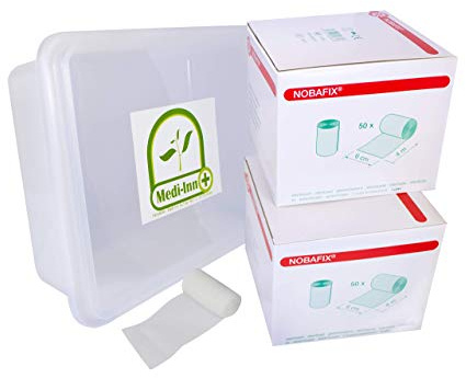 Bandes de Gaze, Fixations Élastiques 100 Pièce avec une Medi-Inn Boîte de Rangement - 6 cm x 4 m