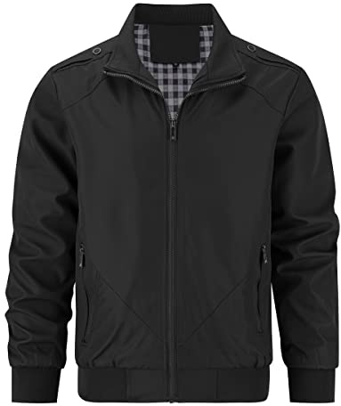 YOUTHUP Men's Jackets Lightweight Bomber Jacket Casual Cargo Sports Windbreaker Summer Sportswear, Black7553, L