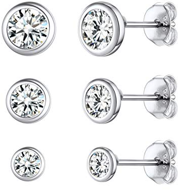 ChicSilver 3 Paar Damen Ohrstecker mit Zirkonia 925 Silber 3mm 4mm 5mm Bling Knorpel Ohrringe Set mit Geschenkebox für Weihnachten Geburtstag Valentinstag