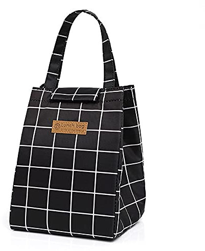 QXuan Borsa Termica Pranzo al Sacco Grande,Portatile Borsa Frigo Riutilizzabile Ideale per Studenti e uffici Cibo e Bevande,per Picnic,Pesca,Scuola,Lavoro (Griglia nera)