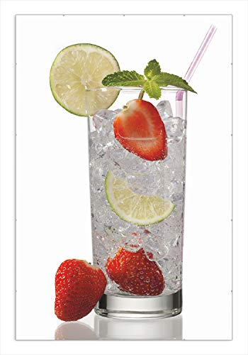 Wallario Wandbild - Glas Wasser mit Erdbeeren in Premiumqualität, Poster mit rahmenlosen Bildhalter, Größe: 61 x 91,5 cm