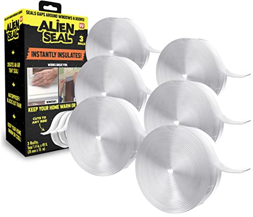 Alien Draft Seal Transparent Silicone Seal Strip Anti-Draft Adhesive and Flexible Flap to Seal Gaps Around Doors Showers and Windows Weather Stripping Insulator Tape As Seen On TV Set of 2 (6 Rolls)