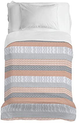 PENSIERI DELICATI Copriletto 170 x 280 cm, Telo Singolo 100% Cotone Pique, Ideale Come Telo Arredo, Coperta Salva Letto 1 Piazza, Fantasia Azteco Arancio, 100% Made in Italy