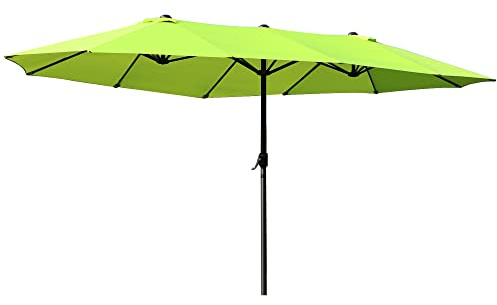 Outsunny Parasol de jardin 460 x 270 x 240 cm double avec ouverture à manivelle, acier et polyester vert clair