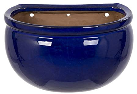 MAISONICA Large 34cm Blue Ceramic Wall Planter Plant Pot - Frost Proof
