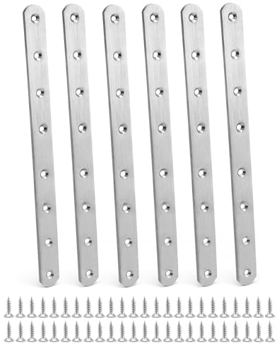QWORK® - 6 piezas 295*25mm Placa Union Soportes Planos Placas de Fijación de Metal Plano Pletina Acero Inoxidable Soportes de Esquina Recto Unión con 48 tornillos