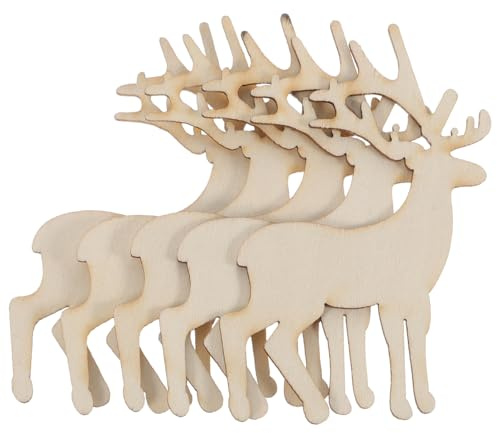 Generic 5tlg. Hirsch Holzscheiben zum Bemalen Basteln Natürliche DIY Deko für Weihnachten Kindergeburtstag Perfekt als Geschenkanhänger Partydeko oder Kunstprojekte für Kinder Erwachsene