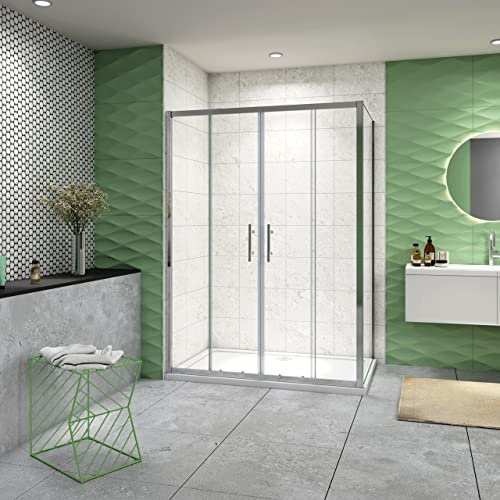 Box Doccia Angolare Scorrevole 160x80x185cm Vetro 5mm Ingresso | Parete Trasparente Vetro Temperato, Cromato Lucido