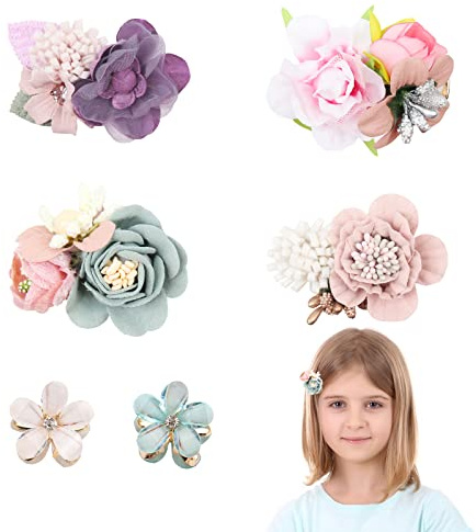 Künstliche Blume Haarschmuck - 4 Stück: 2 Stück Kristallblumen-Clips, Blumen Haarspangen für Mädchen als Geschenk