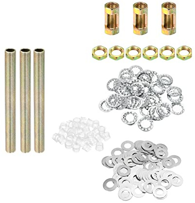 PATIKIL 1/8IP Filettatura 100mm (3,94) Lampada Tubo Kit, Zinco Placcatura | con Blocco Dadi Rondelle, Fissaggi Assortimento Ferramenta, per Lampadario Soffitto Luce Fai Da Te