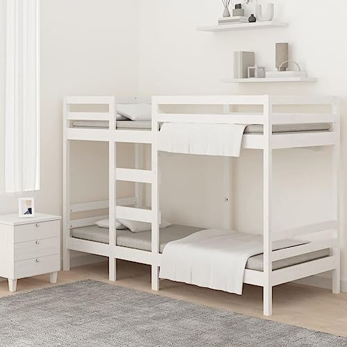 vidaXL Etagenbett Hochbett Schlafzimmerbett Stockbett Holzbett Bettgestell Bettrahmen Massivholzbett Bett Weiß 90x200cm Massivholz Kiefer