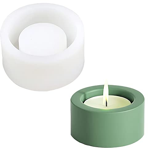 APOMOONS Stampo per portacandele in silicone 3D per calcestruzzo Stampo per candelieri in cemento fai da te che fanno strumenti supporto per candele in cemento silicone per candele, Rotondo