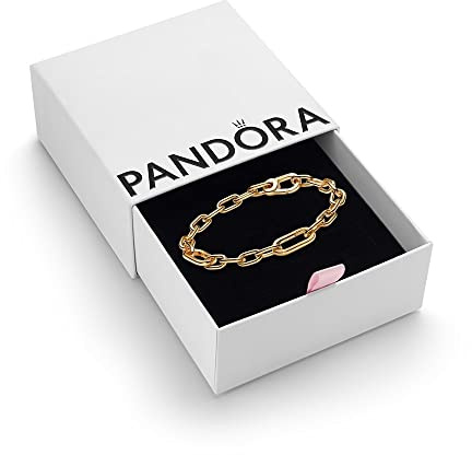 PANDORA ME Link Chain Bracelet, 14K Gold-Plated | 14k Gold-Plated Sleek & Textured Links, Two Openable Connectors, Carabiner Clasp, for Pandora ME Medallion Charms