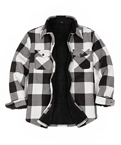 ZENTHACE Männer warme Sherpa gefütterte Fleece karierte Flanellhemdjacke (Alle Sherpa Fleece gefüttert) | Komplett mit Sherpa-Fleece gefüttert, auch in den Ärmeln, gebürstete, gemütliche Shacket, 4 praktische Taschen