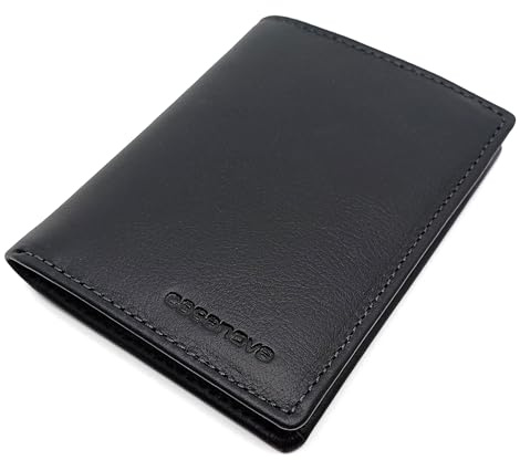 C CASANOVA Mini Cartera Tarjetero Hombre Piel - Hecho a Mano - RFID - 10058 Negro