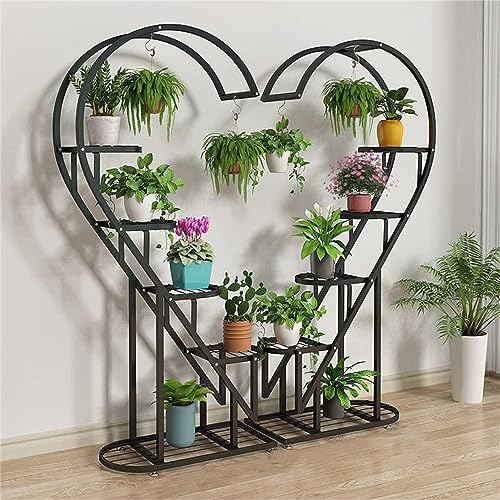 TONG TONG 5-stöckiger Blumenständer aus Metall, schmiedeeiserner Herz-Blumenständer, herzförmiges Pflanzenregal, mehrere Pflanzgefäße für Heimdekoration, Wohnzimmer, Balkon (Black Schwarz)