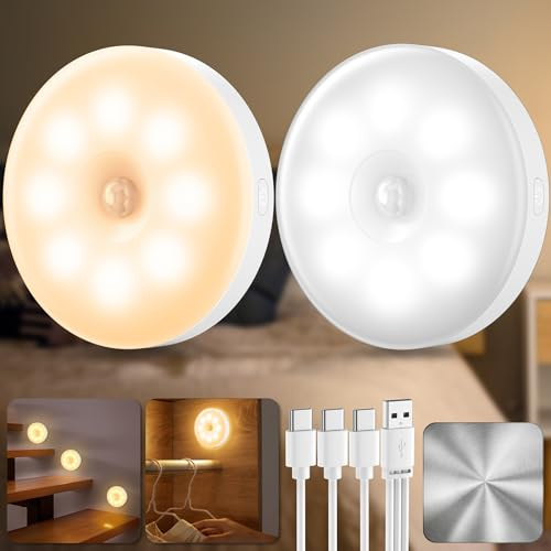 daphomeu 2Pcs Lampe Detecteur de Mouvement Interieur, Veilleuse Detecteur de Mouvement Pour Couloir Cuisine, éclairage D'escalier, Chambre D'enfant, éclairage D'armoire