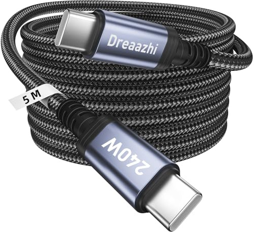 Dreaazhi Langes 5M USB C anf USB C Lade Kabel, 240W Typ C Schnelllade Kabel Geflochten für iPhone/MacBook Pro/Air, iPad Air/iPad Pro/iPad Mini 6/ Samsung Galaxy S22 S21 S20 Galaxy Tab usw