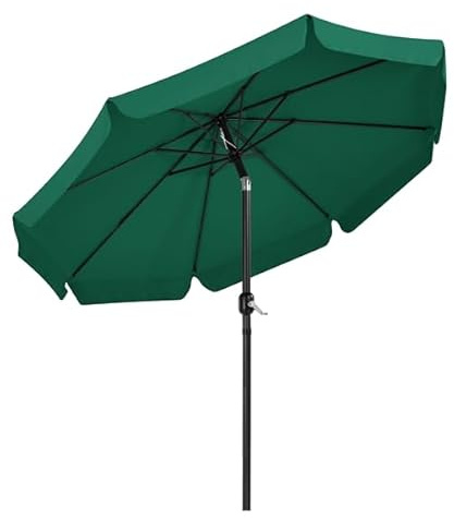 Yaheetech Ombrellone da Giardino Esterno con Bordatura 8 Stecche Manovella Parasole Protezione UV per Spiaggia Balcone Terrazzo Mercato Reclinabile Verde Scuro