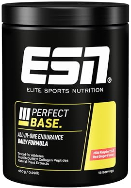 ESN Perfect Base, 450g, 15 Portionen, All In One Endurance Produkt mit Kollagen, Creatin Monohydrat, Aminosäuren, Pflanzenextrakten, Mild Raspberry & Red Ginger