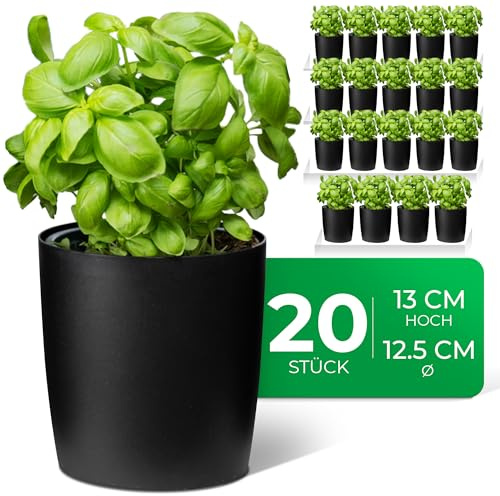Novaliv Stilvolle 20er Set Kräutertopf aus Kunststoff Schwarz für Jede Fensterbank, frische Küchenkräuter, Kräutergarten für die küche, Kräuterbeet Indoor, Zimmerpflanzen, Pflanzentopf, Pflanzschale