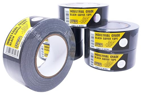 ArmaKit Heavy Duty Duct Tape | 48mm wide x 50M length (6 Pack) | Industrial Tape Grade - Strong Gaffer Tape indoor and outdoor use, thick gaffa tape patch and seal tape (Black)