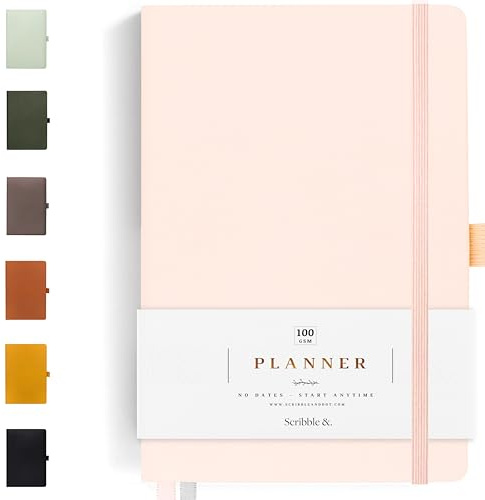 Scribble & Dot® Tagesplaner, Wochen- und Monatsplaner 2024 | Erreichen Sie Ihre Ziele mit diesem Wochenplaner, Format A5, Hardcover Agenda, jederzeit beginnen (Blush Pink)
