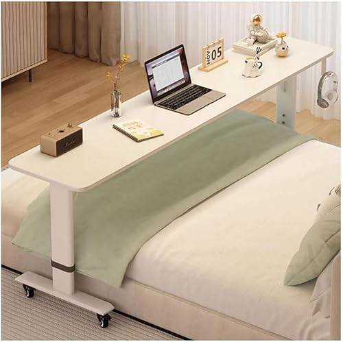 Überbetttisch, höhenverstellbar, mit Rollen, Mehrzweck-Computertisch, Steharbeitsplatz-Schreibtisch (Größe: 180 x 40 x 68–103 cm, Farbe: Weiß)