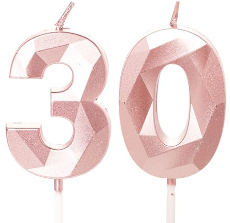 Velas de cumpleaños número 30, velas de cumpleaños número 30, decoración de pastel para mujer para fiesta de cumpleaños de 30 años, boda, aniversario, celebración, suministro de oro rosa