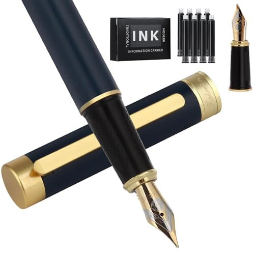 Füllfederhalter Enthält zwei Federn und 8 Tintenpatronen Luxus schönschreibfüller Set Schönes Stiftgeschenk reines Kupfer,Büro-Executive-Stift professionelle glatte Schreibstifte für Männer (Blau)