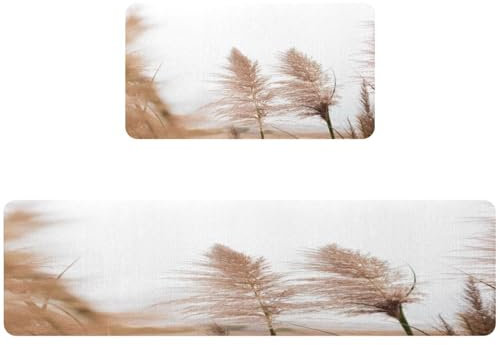 VAPOKF 2 Pieces Kitchen Mat Reed, Non Slip Washable Floor Rug, Absorbent Kitchen Mat Runner Rug for Kitchen, Hallway, Laundry Room