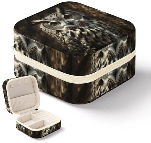 NWTRK Eulen-Schmuckschatulle für Damen, tragbar, PU-Leder, Schmuckaufbewahrung, Reise-Mini-Schmuck-Organizer für Ringe, Anhänger, Ohrringe, Halsketten, Armbänder