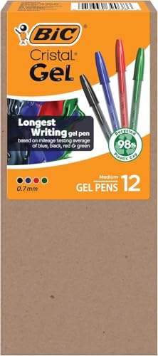 BIC Cristal Gelschreiber, mittlere Spitze (0,7 mm), ultra glatt, lang anhaltend, Gelschreiber, verschiedene Farben, 12 Stück