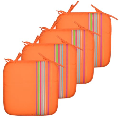 Cojines Acolchados para sillas de Cocina, cojin para terraza, jardín, balcón, Comedor. Tamaño 38x38cm. Cojines Asiento para sillas Interior y Exteriores. (Naranja 4 Pzas)