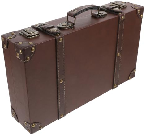 VOSAREA Vintage Lederkoffer 34 x 21 x 8 cm Klassik Lederkoffer mit Gurten PU Leder Koffer Dekokoffer für Reise, Geburtstag, Hochzeiten, Hauserwärmung
