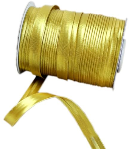 Anevous 80m Satin Schrägband, 1,5 cm Satinband zum Nähen, Flaches Satin Paspelband für Cheongsam Dekoration, Kleidungsnähte Paspeln, Nähen Kleidung, Binden, Säumen, Quilten, Paspeln,Gold